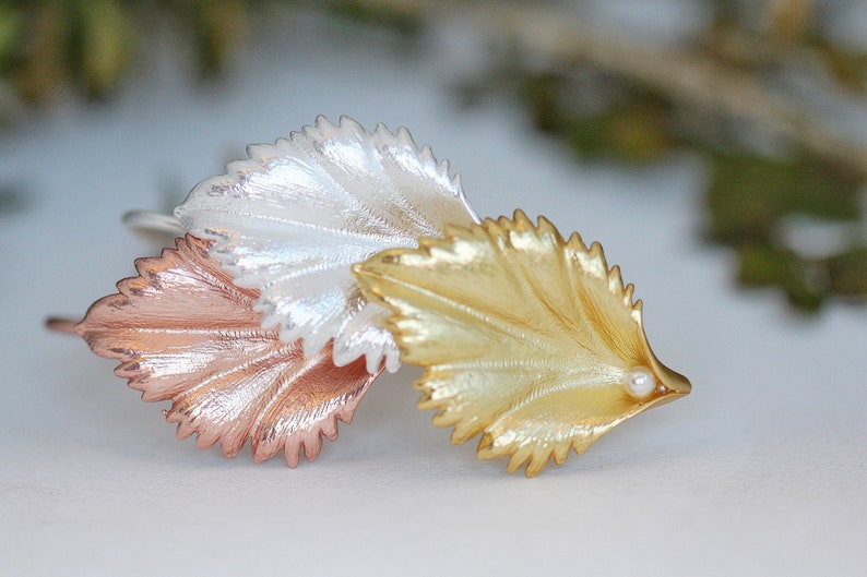 Rose Shrub Leaf Hair Prong Jewelry Hair Accessory Gold Hair Goddess Clip Boho Hair Pin Garden Nature Inspired Forest Fairy Hair Bun Holder image 3