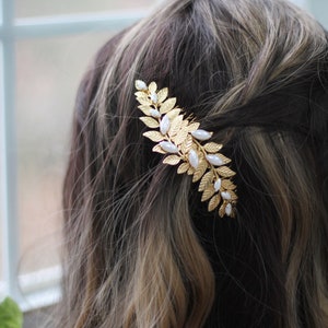 Preorder Leonora Bridal Hair Comb, Pearls, Grecian Leaves Gold Plated Bridal Hair Accessoried Wedding Comb, Goddess Hair Accessories image 3