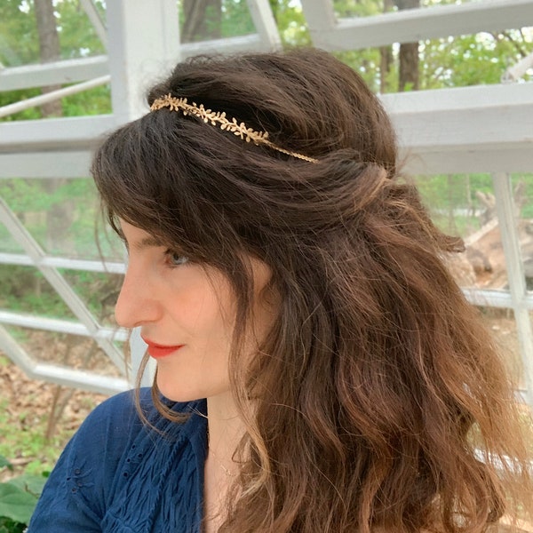 Jamie Wreath, Durable Hair Chain, Romantic Tiara, Golden Leaves Halo, Fairy Crown, Rustic Woodland, Forehead Band, Bridal Hair Accessories