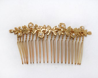 Double Flower Bouquet Comb, Bridal Gold Flower Comb, Golden Flowers Comb, Pearls, Hand Made, Gift For Her, Gold Plated, Bridesmaid Accessory