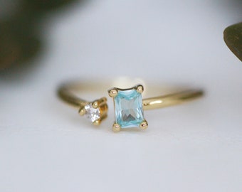 Aquamarine &  Crystal Ring,Light Blue Fairy Ring, Adjustable Ring, Goddess Jewelry, Gold Rose Gold Silver Delicate Ring, Dainty Ring