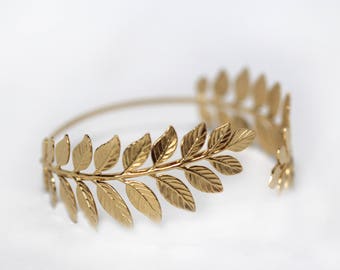 Athena Arm Band, Greek Leaves Arm Cuff, Wrap Around Arm, Flexible Bracelet, Golden Leaves Bracelet, Bridal Jewellery, Bridesmaid