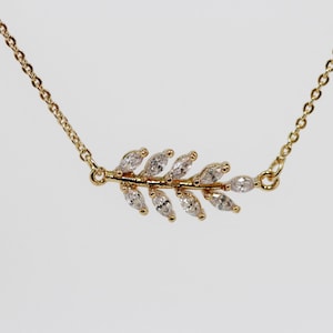 Full Crystals Leaf Necklace, Dainty Laurel Branch Olive Leaf Charm Delicate Chain Gold Rose Gold Silver Dainty Boho Necklaces Fairy Jewelry