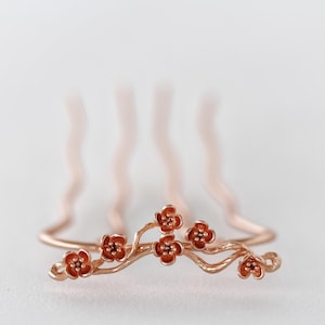 Sakura Hair Prong Floral Flower Rose Gold Flowers Leaves Boho Cherry Blossom Hair Accessory Nature Inspired Hair Fork Bridal Pin
