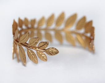 Athena Bracelet, gold wrap bracelet, Greek Goddess Bracelet Grecian Leaf bracelet, Bridal Jewelry, Nature Inspired Boho Gold Leaves Bracelet