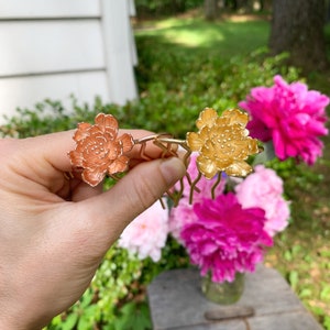 Peony Hair Prong Floral Flower Rose Gold Flowers Leaves Boho Floral Hair Accessory Nature Inspired Hair Fork Bridal Hair Pin