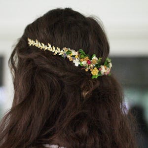 Made to Order* Dried Flowers Twigs Pearls Goddess Crown Floral Bohemian Bridal Hair Accessories, Boho Flower Crown Tiara Headband Whimsical