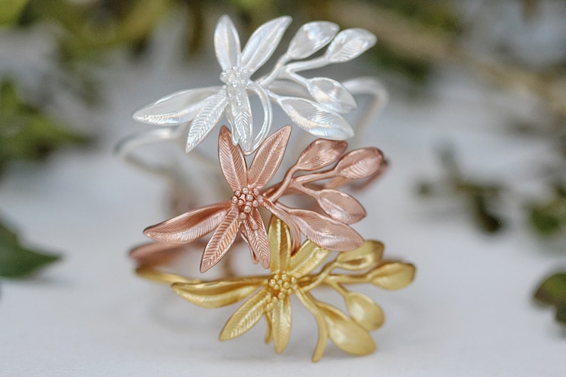 Lily Hair Prong Floral Flower Leaves Silver Rose Gold Flowers Leaves Boho French Pin Bun Hair Accessory Nature Inspired Hair Fork Bridal Pin image 4