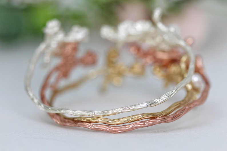 Whimsical Meadows Bracelet Blooming Gold Wrap Wire Bracelet Silver Floral Adjustable Bohemian Bracelet Bridal Jewelry Bridesmaid Jewelry image 4