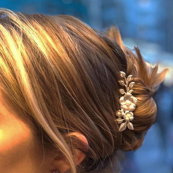 Blooming Flower Bun Stick Updo Stick Gold Flower Hair Pin Gold