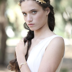 Preorder Royal Fig Leaves Goddess Headband, Grecian style, Roman Headband, Gold Leaves Wreath Bridal Hair accessories, Rear Headband image 3