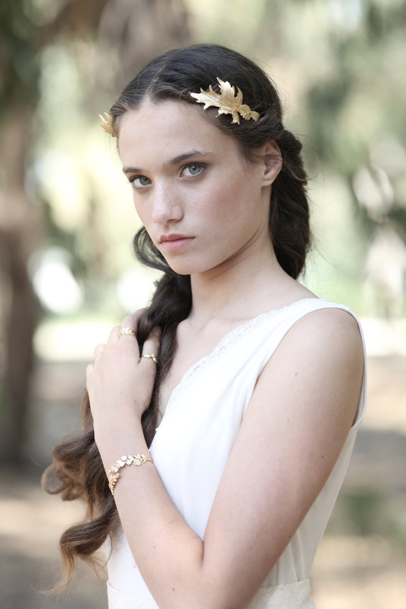 Preorder Royal Fig Leaves Goddess Headband, Grecian style, Roman Headband, Gold Leaves Wreath Bridal Hair accessories, Rear Headband image 3