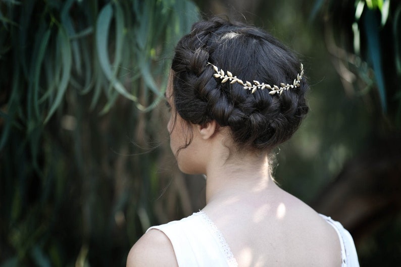 Venus Vines & Pearls Wreath, Wedding Tiara, Bridal Gold Leaf Headband, Bohemian Tiara, ForeheadBand, Silver Leaves Bridal Hair Accessories image 1
