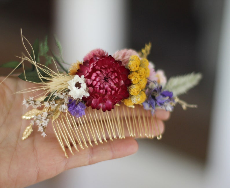 Preorder Spring Blossom Dried Flowers Comb, Bridal Hair Accessories, Bride Floral Comb, Floral Piece, Leaves Boho Chic Rustic Woodland image 4