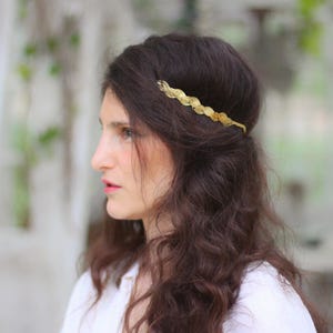 Laurel Filigree Leaves Greek Goddess Headband, Boho Roman Crown Grecian Gold Leaf Wreath Bridal Hair Accessories Rear Headband