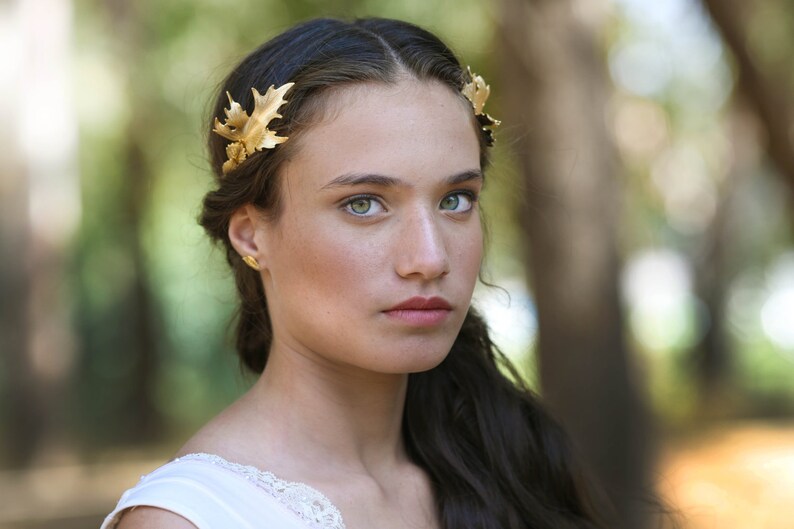 Preorder Royal Fig Leaves Goddess Headband, Grecian style, Roman Headband, Gold Leaves Wreath Bridal Hair accessories, Rear Headband image 1