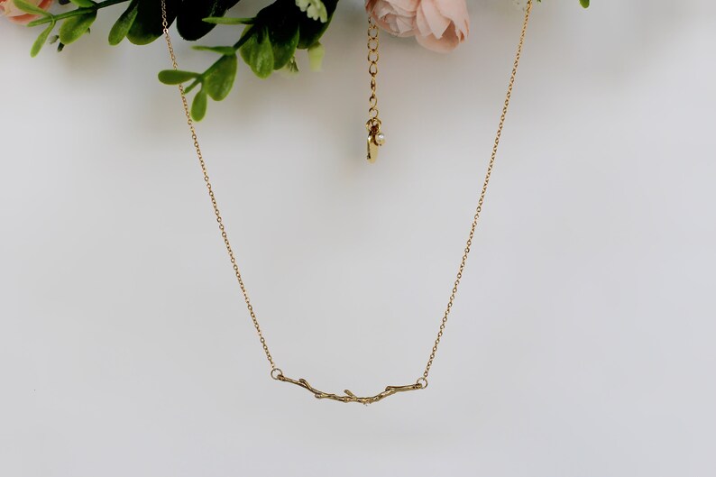Seed Pearl Rustic Branch Necklace Dainty Laurel Branch Olive Leaf Charm Delicate Chain Rose Gold Silver Dainty Boho Necklaces Fairy Jewelry image 7