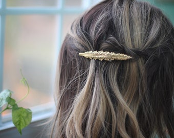 Indian Feather Barrette, Bohemian Bridal Goddess Clip, Bridal Hair Accessories, Indian Inspired Hair Clip, Gold Tribal Feather Hair Clip