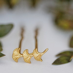 Small Ginkgo Leaves Hair Prong Leaf Hair Branch Gold Leaf Whimsical Hair Accessory Nature Inspired Hair Fork Silver Branch Pin image 1