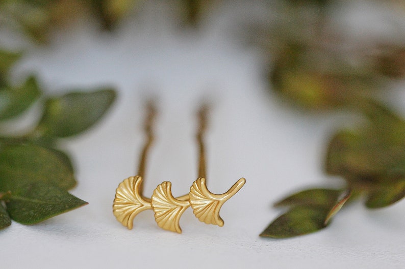 Small Ginkgo Leaves Hair Prong Leaf Hair Branch Gold Leaf Whimsical Hair Accessory Nature Inspired Hair Fork Silver Branch Pin image 1