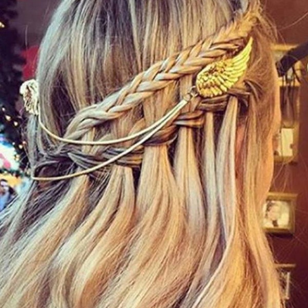 Chaîne pour cheveux grandes ailes d'ange, Accessoire pour cheveux de mariée, Chaîne pour cheveux en or, Bijoux de mariage, Accessoires pour cheveux de fée, Couronne de cheveux dorée