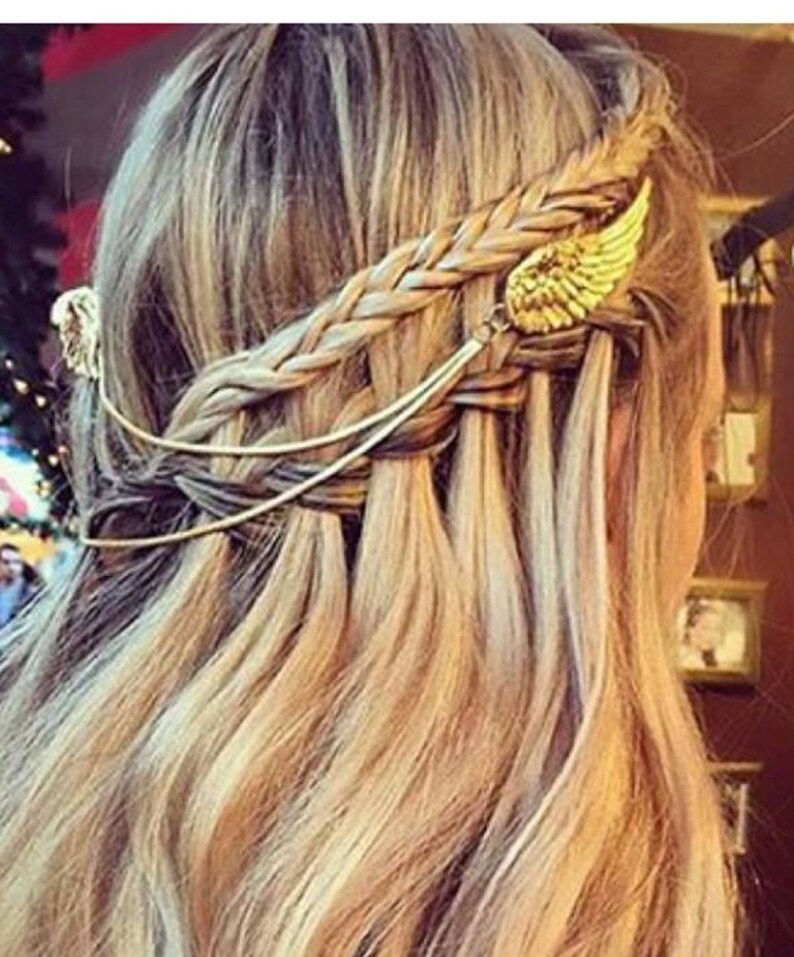Big Angel Wings Hair Chain Bridal Hair Accessory Gold Hair image 1