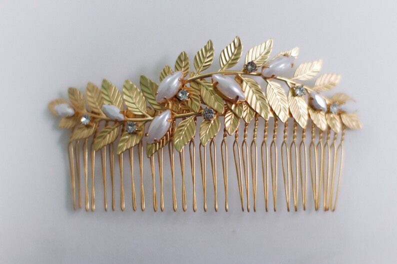 Preorder Leonora Bridal Hair Comb, Pearls, Grecian Leaves Gold Plated Bridal Hair Accessoried Wedding Comb, Goddess Hair Accessories image 2