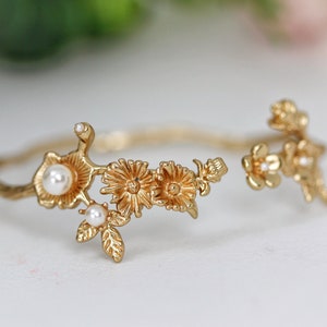 Whimsical Meadows Bracelet Blooming Gold Wrap Wire Bracelet Silver Floral Adjustable Bohemian Bracelet Bridal Jewelry Bridesmaid Jewelry image 5