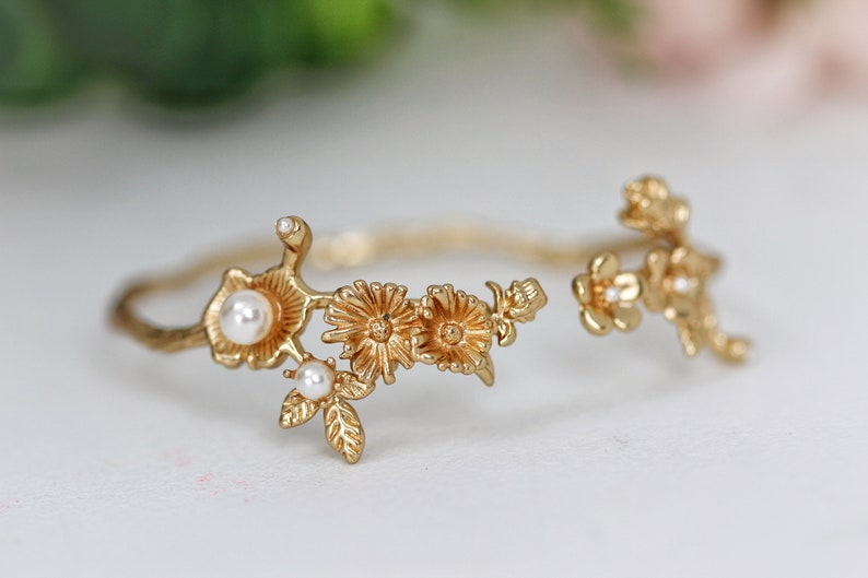 Whimsical Meadows Bracelet Blooming Gold Wrap Wire Bracelet Silver Floral Adjustable Bohemian Bracelet Bridal Jewelry Bridesmaid Jewelry image 5