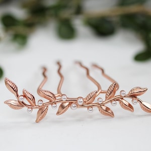 Dubbele twijgen en parels Haarsteker Blad knot Haarstok Rose bladgoud parel haarspeld bruids haarspeld bruiloft zilveren haarvork