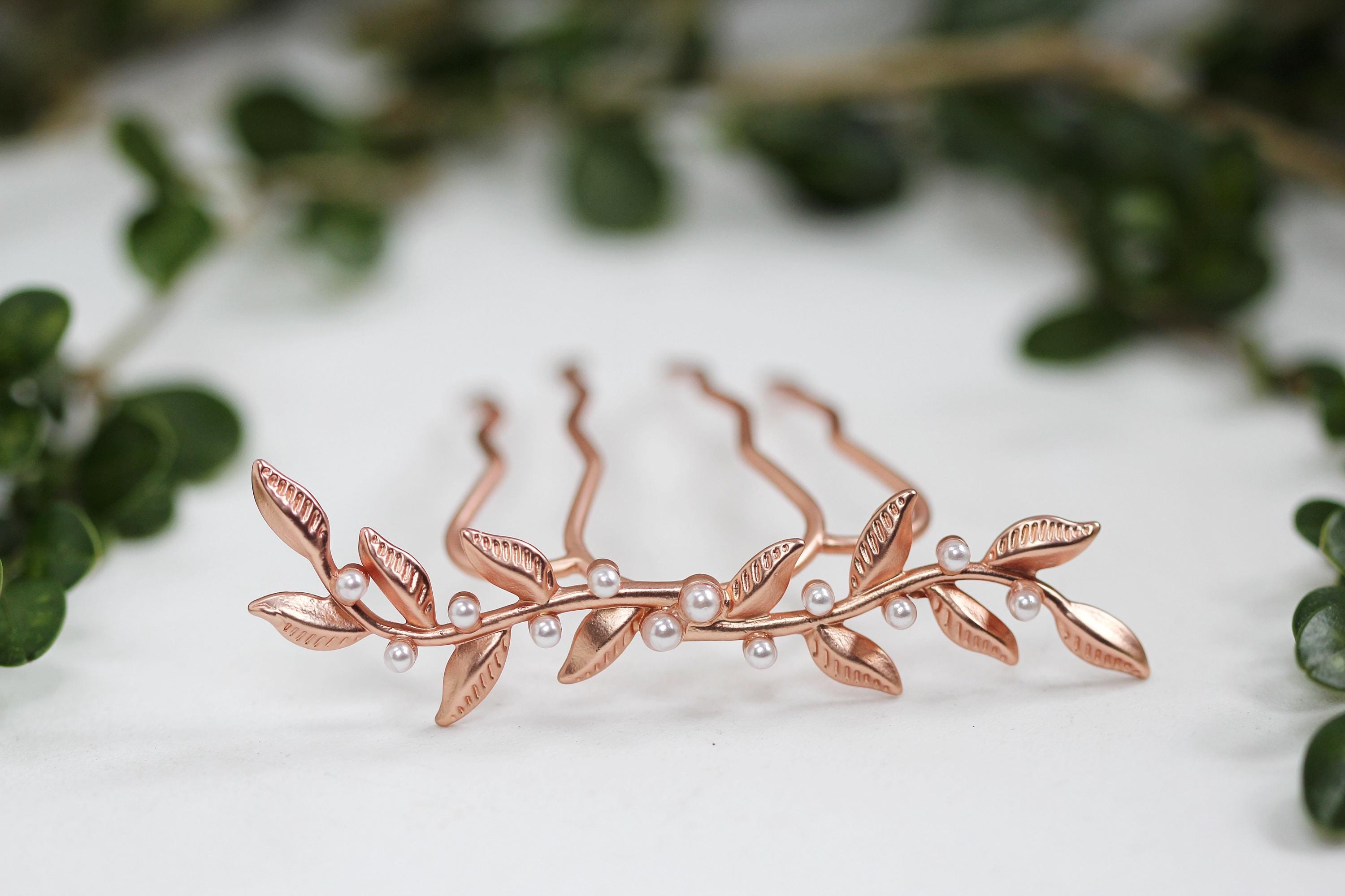Double Twigs & Pearls Hair Prong Leaf Bun Hair Stick Rose  display picture 2