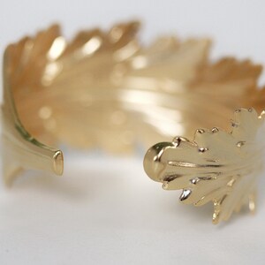 King Feather Bracelet, goddess jewellery, Wrap Leaf Bracelet, Bridal Statement Bracelet, Bridal Accessories, Giant gold Stem Branch Feather image 6