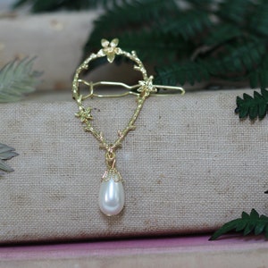 Floral Eden Wreath Pearl Barrette laurel wreath teardrop hair clip gold rose gold silver bridal jewelry wedding hair pin