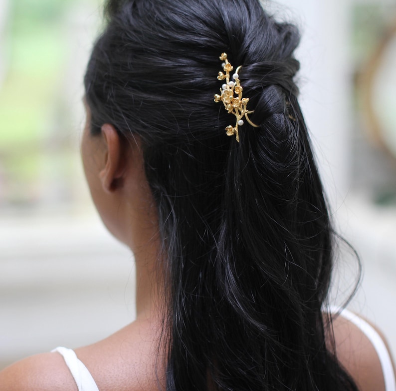 Sakura Field Haarspeld Rosegoud Kersenbloesemblad Bruidsbruiloft Bladeren Sieraden Bladzilver Bloemen Haaraccessoire Haarspeld Fairy Elven afbeelding 5