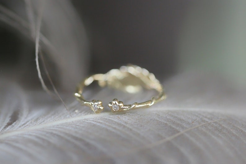 Entwined Floral Branch Ring Size 6 Leaves Gold Crystal Ring, Rose Gold Laurel Wreath Leaf Ring, Pearl Leaves Ring Flower Rings Fairy Jewelry image 6