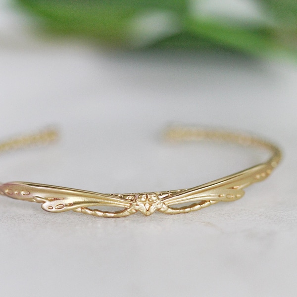 Pulsera de libélula, brazalete delicado, joyería nupcial. Accesorios de estilo bohemio griego.