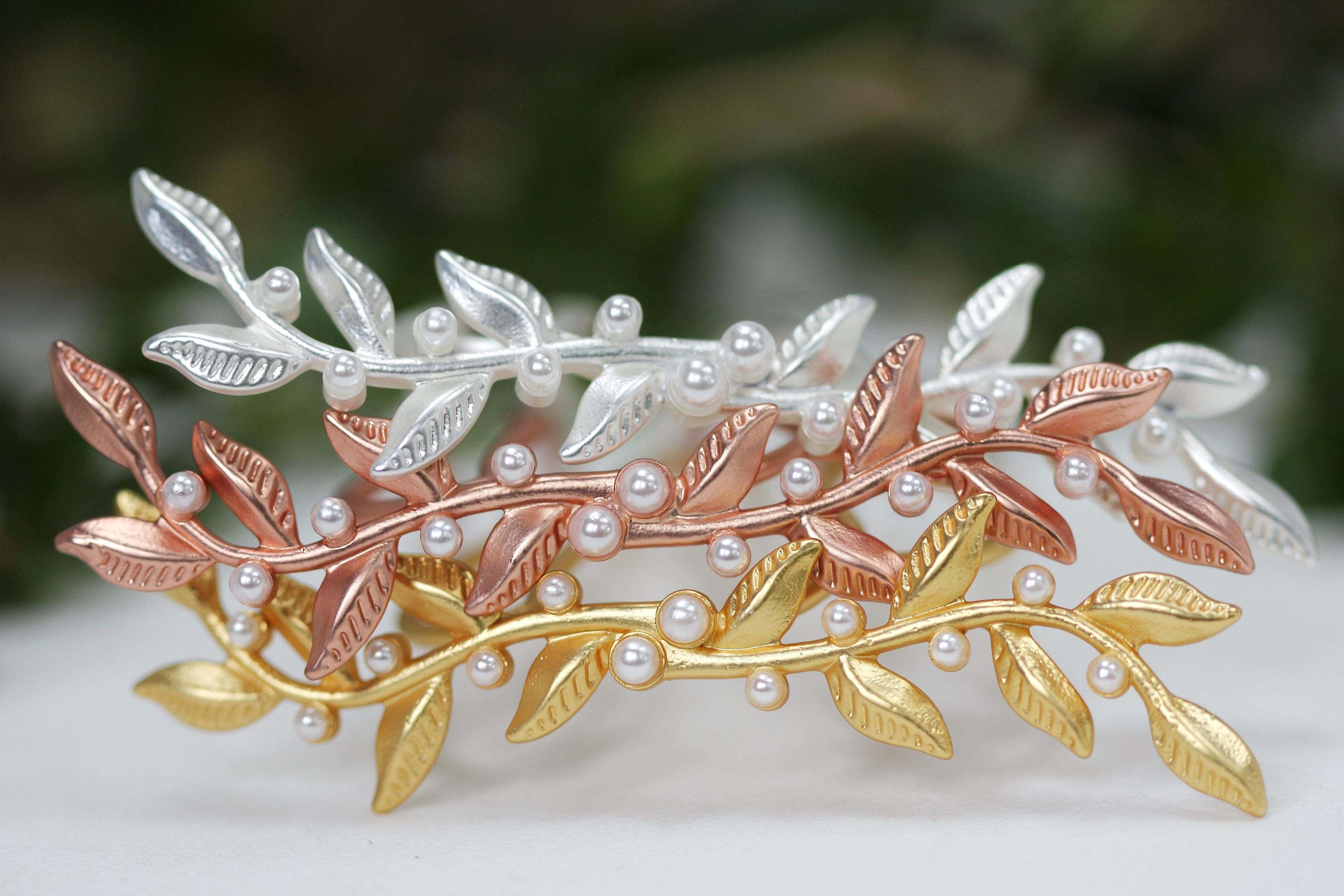 Double Twigs & Pearls Hair Prong Leaf Bun Hair Stick Rose  display picture 1