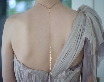 Elvira Back Drop Lariat Leaf Pearls Necklace Dainty Leaves Charm Delicate Chain Gold Silver Bridal Jewelry Wedding Accessories