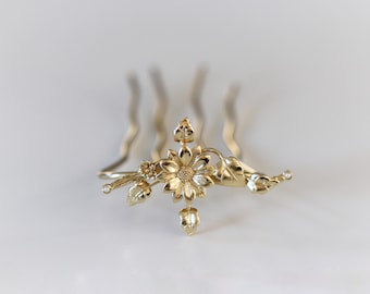 Pinza para el cabello con forma de girasol silvestre, joyería inspirada en la naturaleza, accesorio floral caprichoso