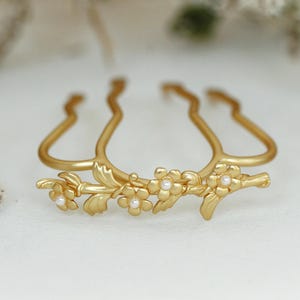 Fermaglio per capelli con chignon a forma di foglia con motivo floreale "Non ti scordar di me", fermaglio per capelli francese con fiore dorato, accessorio per capelli floreale con margherite da sposa, forcina per capelli con fiore boho