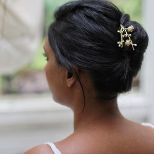 Large Cherry Blossom Branch Pearls Bun Prong Updo Stick Gold Flower Hair Pin Rose Gold Silver Bridal Wedding Sakura Clip Flower