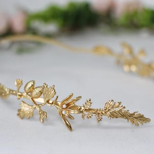 Pinecones Goddess Crown Leaves Headband Greek Headpiece, Bridal Hair Accessories Rustic Woodland Wedding Tiara Silver Leaf