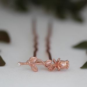 Dainty Rose Hair Prong, Gold Leaf Clip, Rose gold Leaves Jewelry, Gold Leaf Hair Accessory Floral Pearl Hair Fork Silver Hair Pin