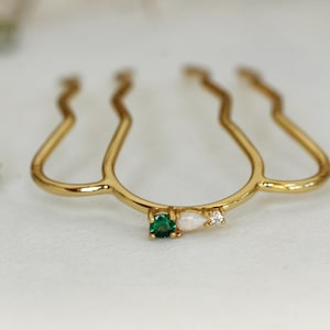 Opal Smaragd Kristall Traum Haarspitze, Blattgold Stick Rosegold Blatt Gold Haar Accessoire Natur inspiriert Haargabel Silber Haarnadel