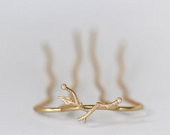 Tiny Branch Hair Prong Seed Pearls Crystal Gold Leaf Stick Rose gold Leaves Leaf Hair Accessory Nature Inspired Hair Fork Silver Hair Pin