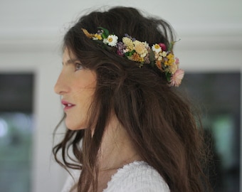 Preorder * Dried Flowers Goddess Headband, Boho Chic, Bridal Hair Accessories, Wedding Crown, Floral Tiara, Back Whimsical Rustic Real