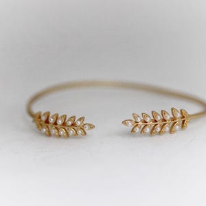Delicate Stems & Pearls Bracelet, Adjustable Cuff