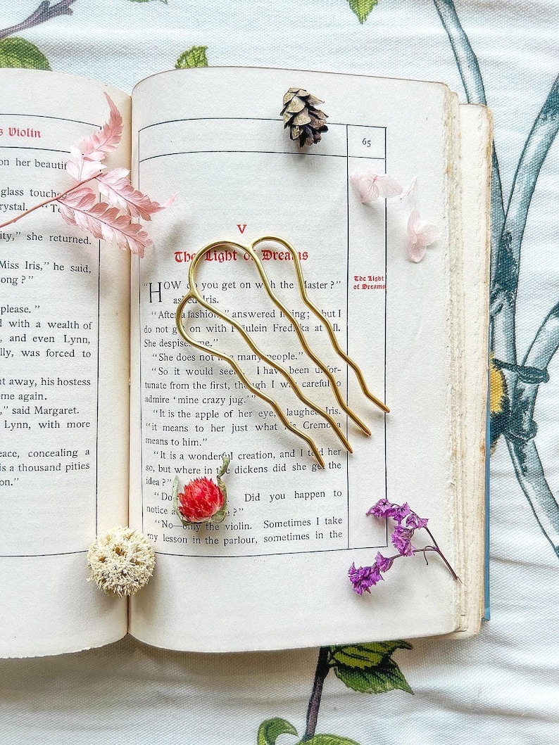 Four Teeth Plain Long Hair Prong Simple Hair Pin Bun Updo Stick Gold Plated Fork Hand Made Bridal French Boho Hair Pin Wedding Clip image 8