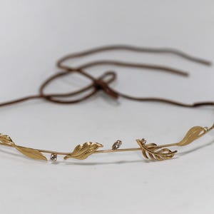 Crystal Leaf Wreath, Flexible Gold Metal Hair Wire, Gold Tiara, Bridal Hair Accessory, Grecian Crown, Bohemian Wreath, Laurel Boho Headband