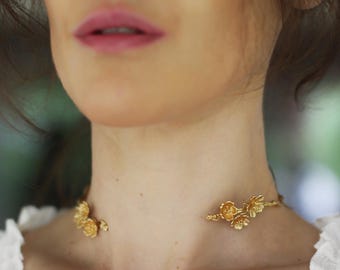 Large Sakura/Cherry Blossom Floral Choker, Nature Inspired Bridal Jewelry